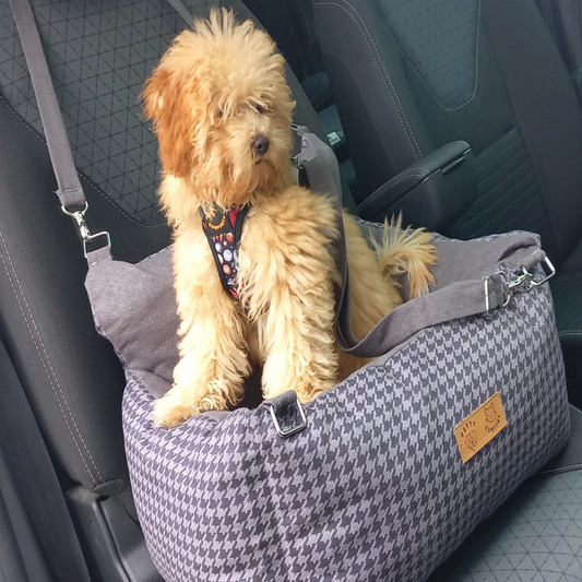 Luxury Dog Pet Seat Grey Houndstooth | Orthopaedic | Anti-Allergen | Machine Washable