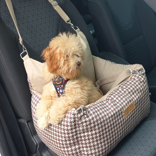 Luxury Dog Pet Seat Beige Houndstooth | Orthopaedic | Anti-Allergen | Machine Washable