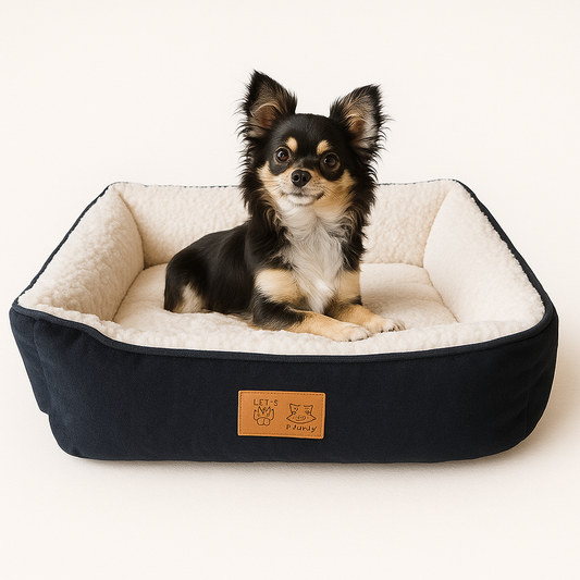 Luxury Plush Calming Zipper Dog Bed Black | Anti Slip | Anti Allergy | Orthopedic | Vet Approved